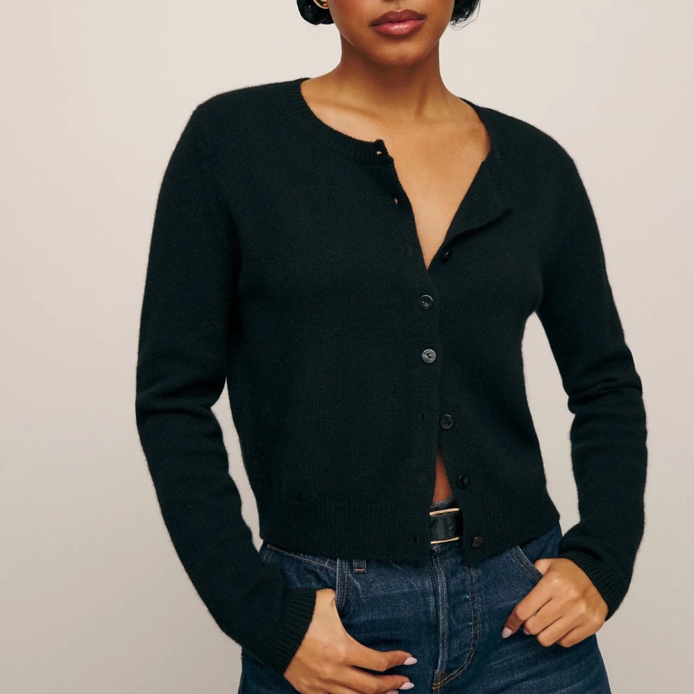 Reformation Black Button-Up Knit cashmere Cardigan